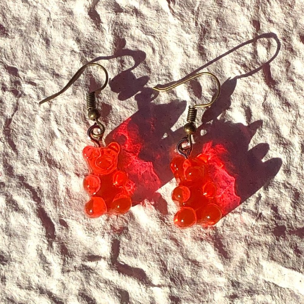 Red gummy bear earrings